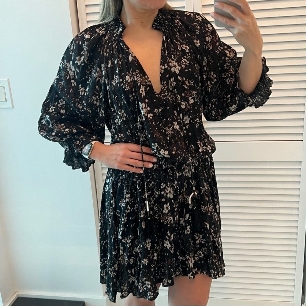 Zara Floral Stretch Waistband Ruffle sleeve dress tassel charm